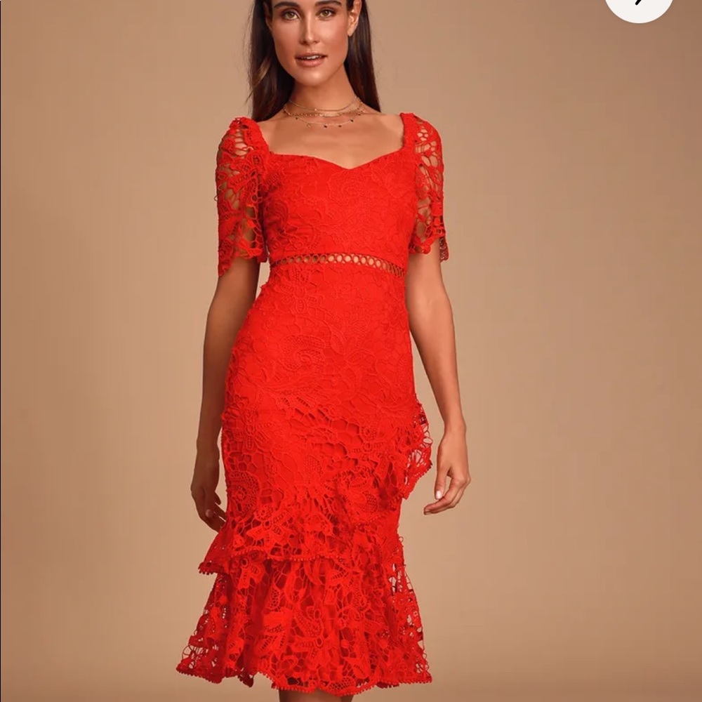 NWT Lulus Briarwood Lace Ruffle Midi Dress